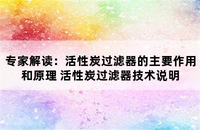 专家解读：活性炭过滤器的主要作用和原理 活性炭过滤器技术说明